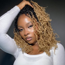 Toyotress Yanky Twist Crochet Hair - 14 Inch 2 Packs (30 Strands/Pcs) Fluffy Spring Mini Twist Passion Twist, Ombre Blonde Pre-Looped Crochet Braids Braiding Hair (14 Inch, OT27-2P)