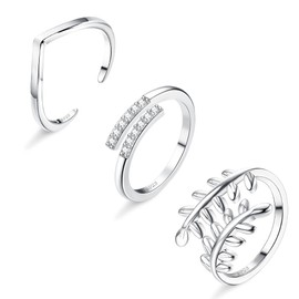 Sllaiss 3Pcs S925 Toe Rings Sterling Silver Adjustable Open Toe Rings Set Cubic Zirconia Toe Rings White Gold Plated Summer Beach Foot Jewelry Stacking Knuckle Rings for Women Set C