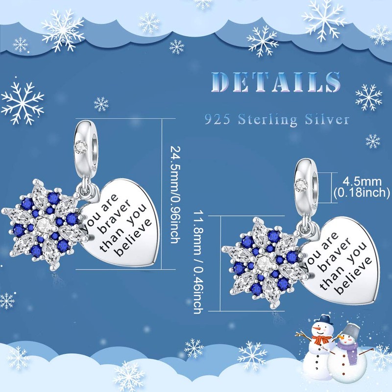 Dalaran Sterling Silver Blue Charms Christmas Snowflake Bead Pendant Fit