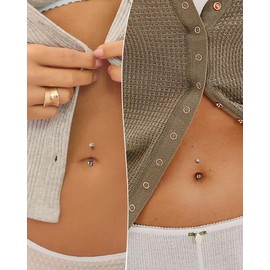 COCHARM G23 Solid Titanium Belly Button Rings 14G CZ Small Short Belly Rings Long Navel Rings 6mm/8mm/10mm/12mm/14mm/16mm Curved Barbell, Titanium, cubic zirconia