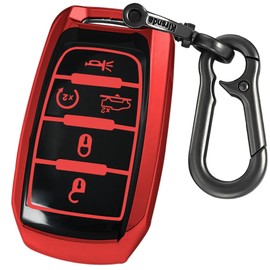 Kirsnda key fob cover with metal buckle Compatible with Dodge RAM 2500 3500 4500 ect Smart Remote Key,key Accessories,TPU Protection Key Case(5 buttons Red)