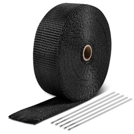 DNA MOTORING Exhaust Heat Wrap with 5 PCS Stainless Steel Locking Ties, 2" x 50' Fiberglass Exhaust Heat Insulation Tape for Car Motorcycle, 1 Roll, Black, WRAP-50-ZIP-BK-1P