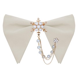 GHTIYLP Oversized Bow Ties for Men Pre-tied Bow Tie with Pearl Decoration Adjustable Bowties Men for Wedding Party Business (Pearl-beige 02)