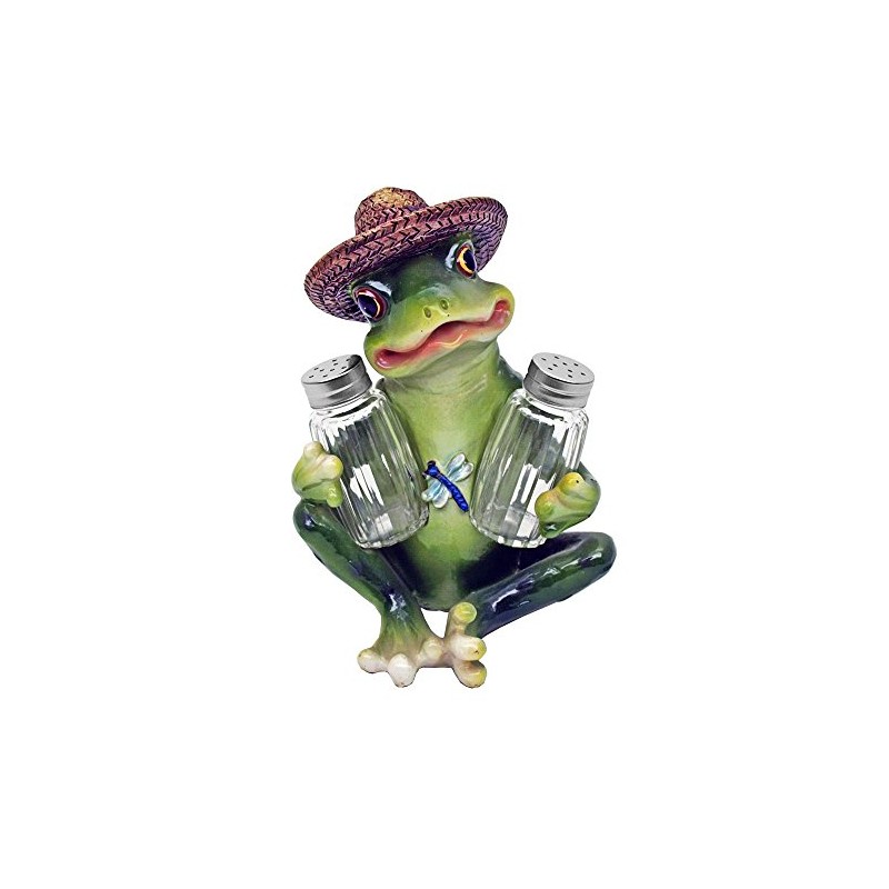 DWK Frog Sombrero Figurine Spice Holder with Refillable Glass Salt
