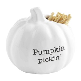 Mud Pie Ceramic Pumpkin Toothpick Holder With Sentiment - Pumpkin Pickin'