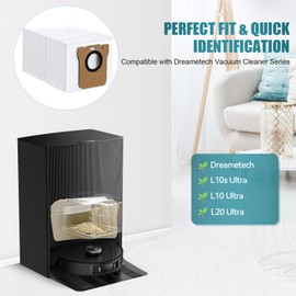 10 Pack Dust Bag Compatible with Dreametech L10s Ultra / L10 Ultra/Dreame L20 Ultra Robot Vacuum Self-Emptying Base, 3L Large Capacity Auto-Seal Disposable Trash Replacement Bag Accessories