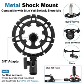 Microphone Stand for Blue Yeti Upgraded Mic Boom Arm Desk Mount for Hyperx Quadcast Blue Yeti Pro X Snowball with Top Grade Shock Mount, Pop Filter,Windscreen,Mic Holder for Broadcasting Game