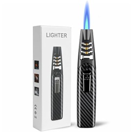 ZQMW Torch Lighter, Butane Lighter, Windproof Adjustable Big Jet Flame Butane Torch, Refillable Gas Long Torch Lighter with Safety Lock for Candle Grill Camping BBQ Kitchen Soldering, Gas Not Included