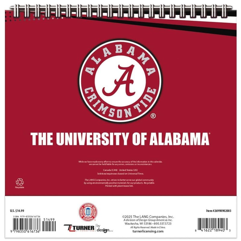 TURNER SPORTS Alabama Crimson Tide 2026 Easel Desk Calendar (26998902003)