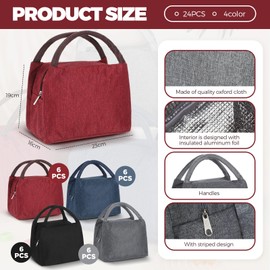 Chunful 24 Pieces Insulated Lunch Bag Bulk Reusable Lunch Bag Leakproof Tote Bag with Aluminum Foil Interior Waterproof Thermal bag for Women Men Office Work School(Multi Color)