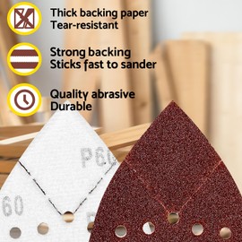 S&F STEAD & FAST Black and Decker Mouse Sanding Pads 60 Pack, 60, 80, 120, 150, 220 Grit Mouse Sander Sandpaper Assortment, 12 Hole Hook and Loop Detail Sander Pads with Tack Cloth