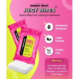 SWEET SPOT Flushable Juicy Feminine Wipes for Odor Control, pH Balance, Paraben-Free,Taste better down there Intimate Wipes with Aloe Vera & Botanical Extracts - Ideal for Periods, Gym & Travel - 30ct