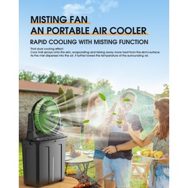 Ausic Portable Misting Fan - 9L Bucket, 10-inch Outdoor Fans for Patios/Camping/Beach/Golf etc., 30000mAh USB Rechargeable Battery Powered Floor Water Cooling Fan, 3 Strong Winds, 3 Spray Mister