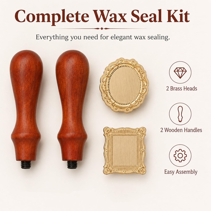 2 Pcs Frame Wax Seal Stamp Set, 3D Embossed Brass