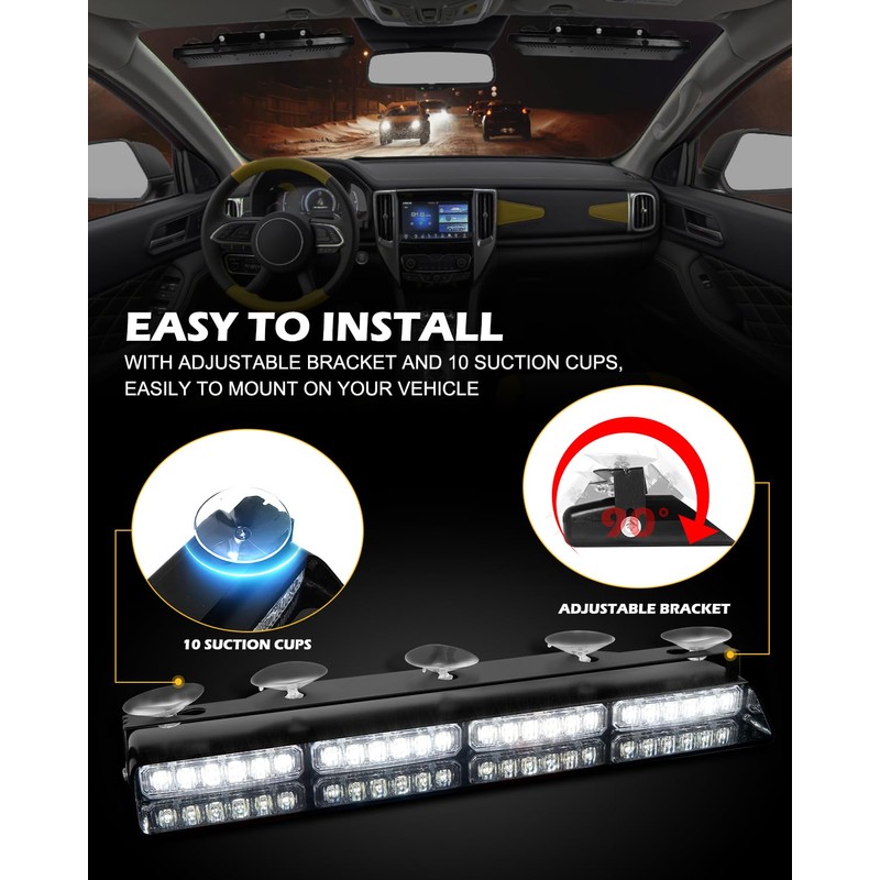 HLauto 604N Emergency Dash Strobe Lights: 2x16.8 inch White Security