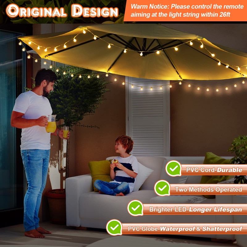 32 Feet Patio Umbrella Lights, 8 Lighting Modes LED String