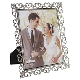 Malden International Designs Enchanted Hearts Pierced Silver with Jewels Picture Frame, 8x10, Silver