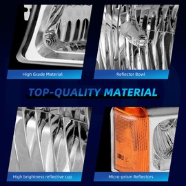 LEDKINGDOMUS Headlight Assembly, DOT-certified, Compatible with 2003-2006 Chevy Silverado Avalanche 1500 1500HD 2500 2500HD 3500/07 Silverado Classic Pickup Headlamp Pair w/Bumper Lamp Chrome Housing