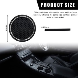 Dickno 2 PCS Bling Car Cup Coaster, 2.75 Inch Crystal Rhinestone Auto Cup Holder Insert Coaster, Anti-Slip Durable Car Drink Cup Mat, Universal Vehicle Interior Decor Accessories (Black & White)