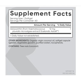 Sr Triple Strength Astaxanthin From Microalgae 12mg 60ct Sabor Flavorless