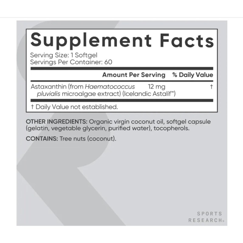 Sr Triple Strength Astaxanthin From Microalgae 12mg 60ct Sabor Flavorless