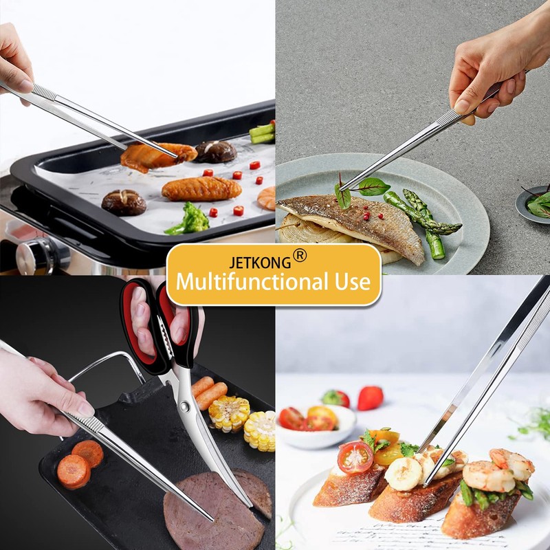 JETKONG Extra Long Kitchen Tweezers Heavy Duty Stainless Steel Cooking