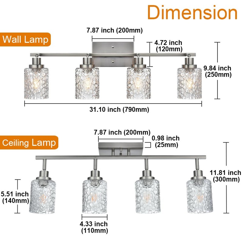 VINLUZ 2-Light Brushed Nickel Directional Spotlight Track Lighting Kit with