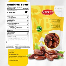 Sunbest Natural Deglet Noor Dates, 5 lbs – Pitted & Whole – Bulk Dried Fruit Snack For Kids & Adults – Naturally Sweet For Baking & Cooking – Sun-Dried, Fiber Rich, Kosher & No Sugar Added (80 oz)