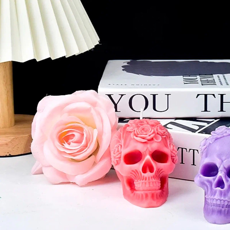 Molde De Silicon Calavera Rosas Velas Dia De Muertos