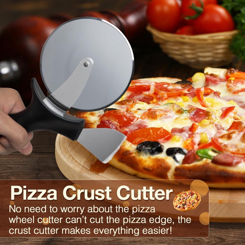Professional Pizza Cutter & Crust Cutter 2 in 1, Steel