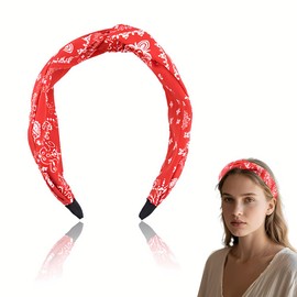 Red Bandana Knotted Headband for Women Girls Paisley Bandana Headband Red Boho Hair Accessories for Thick Fine Hair Twisted Hairband for Makeup Spa Paisley Head Band