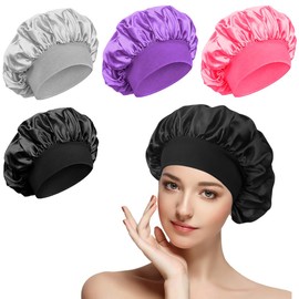 Satin Bonnet, 4PCS Hair Bonnet for Sleeping, Silk Bonnet Shower Cap for Women Men Curly Braid Hair