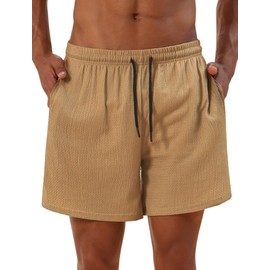 OLEMEK Men's Summer Board Shorts Quick-Drying Shorts with Liner Swim Trunks Khaki M