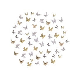 Yuzhiye 60 Pcs Butterfly Nail Parts, 3D Butterfly Metal Parts, Cute Silver Gold Butterfly Jewelry Parts, Nail Art Decoration