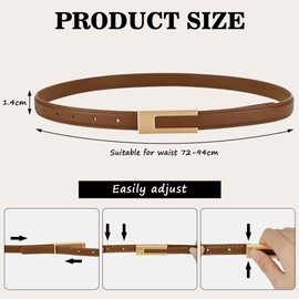flintronic Women's Leather Belts, 2 Pcs Thin Waist Belt, Skinny Belt with Metal Buckle, Solid and Decorative Vintage Belt, Classic Slim Waist Belt, Adjustable Waistband for Jeans Dresses Suit Coat