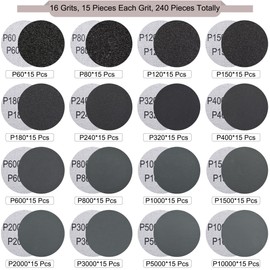 SIQUK Pack of 240 Sanding Discs 75 mm Velcro Wet Dry Sandpaper Round Sanding Pads Grit 60-10000 Sandpaper for Car Polishing Wood Metal