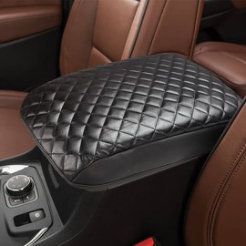 INTGET Center Console Armrest Cover for Chevy Traverse Accessories 2018-2023 2019 2020 2021 2022 Leather Middle Console Lid Pad Protector Elbow Arm Rest Covering Car (Black with Cushion Texture)