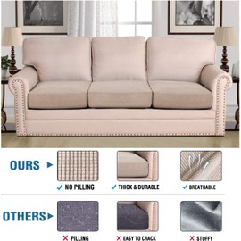 H.VERSAILTEX Super Stretch Individual Seat Cushion Covers Sofa Covers Couch Cushion Covers Slipcover Sets Thick Jacquard Textured Twill Fabric (3 Piece XL Sofa Cushion Covers, Sand)