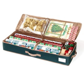Covermates Keepsakes Gift Wrap Organizer - Holds up to 25 Rolls - Heavy Duty - Accessory Trays with Adjustable Compartments - Mesh Pocket - Holiday Storage-Green