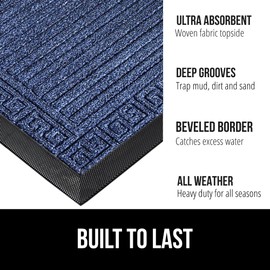 Gorilla Grip 100% Waterproof All-Season WeatherMax Doormat, 47x35, Durable Natural Rubber, Stain and Fade Resistant, Low Profile, Indoor Outdoor Door Mats, Easy Clean Patio Entry Mat, Navy Greek Keys