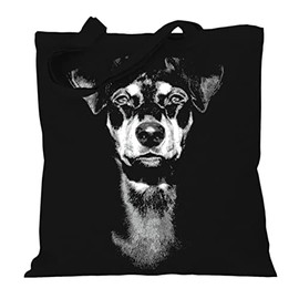 Fabric Bag Jute Bag Long Handle with German Pinscher Saying, black