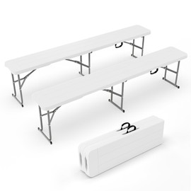 VINGLI 6 feet Plastic Folding Bench,Portable in/Outdoor Picnic Party Camping Dining Seat, Garden Soccer Multipurpose Entertaining Activities, Smooth HDPE Tabletop, 2 Pack, White