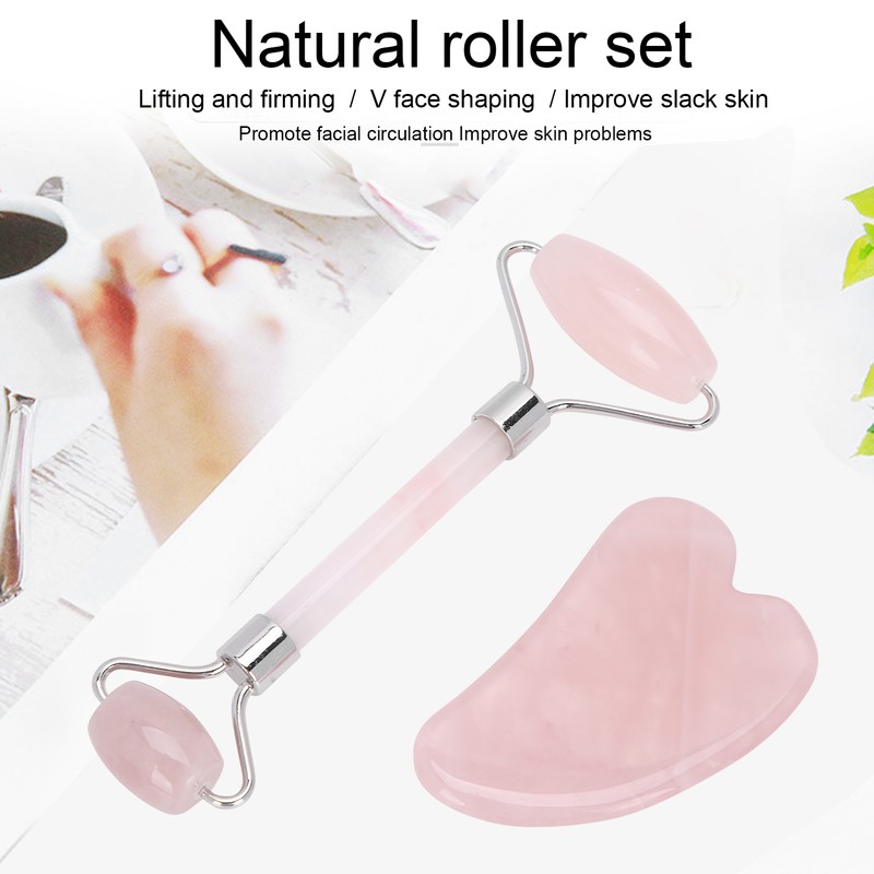 Rose Quartz Face Roller Massager Facial Lifting Tightening Roller Gua