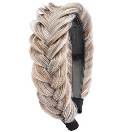 Gledola Wide Messy Braided Headband with Teeth Synthetic Hair Braided Headband High Elasticity Braids Braided Hair Band Hairpiece for Girls Women (White Grey Brown)