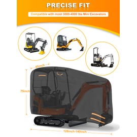 Mini Excavator Cover Fits 3000-4000 lbs Models, 420D Oxford-Fabric Zippered Excavators Cover Compatible with Bobcat E20/Kubota U17/John Deere 17G/Yanmar ViO17, Waterproof UV Dust Snow Rain Protection