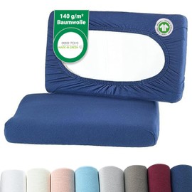 BaSaTex Organic Pillow Covers, Fitted Covers, Pack of 2, for Neck Pillow and Health Pillows, 97% GOTS-Certified Cotton + 3% Elastane, Approx. 45-60 x 30-40 cm - 20 cm Bridge | Navy