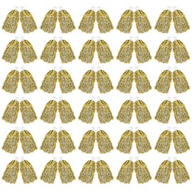 60Pcs Cheerleading Pom Poms Bulk, Metallic Foil Flower Ribbons Cheerleader Pompoms with Plastic Finger Ring for Adults Kids Girls Team Spirit Sports Dance Cheering (Silver+Gold)