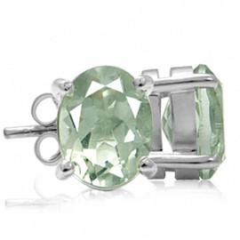 Silvershake 3.6ct. 9x7mm Natural Oval Shape Green Amethyst 925 Sterling Silver Stud Earrings