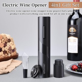 2024 New Electric Wine Opener, Vacuum Wine Stopper, Wine Pourer with Aerator Function, Foil Cutter, 4-in-1 Gift Set, Corkscrew, Battery Operated, Wine Cap, Easy Wine Cork Removal to Storage(EGS)