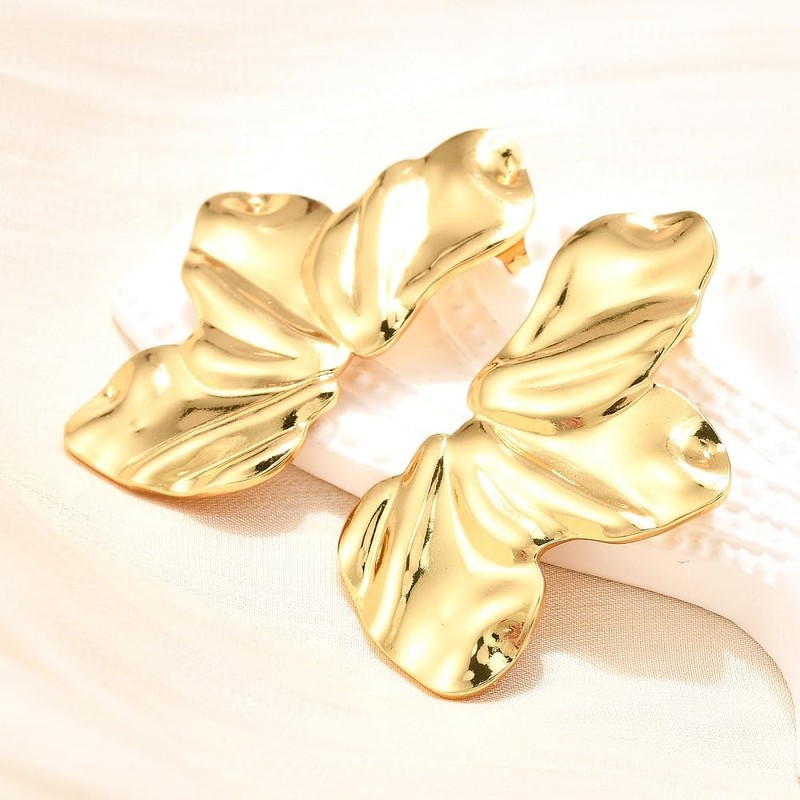 Pendientes Dorados con Diseño de Media Flor, Acero Inoxidable, 4,4